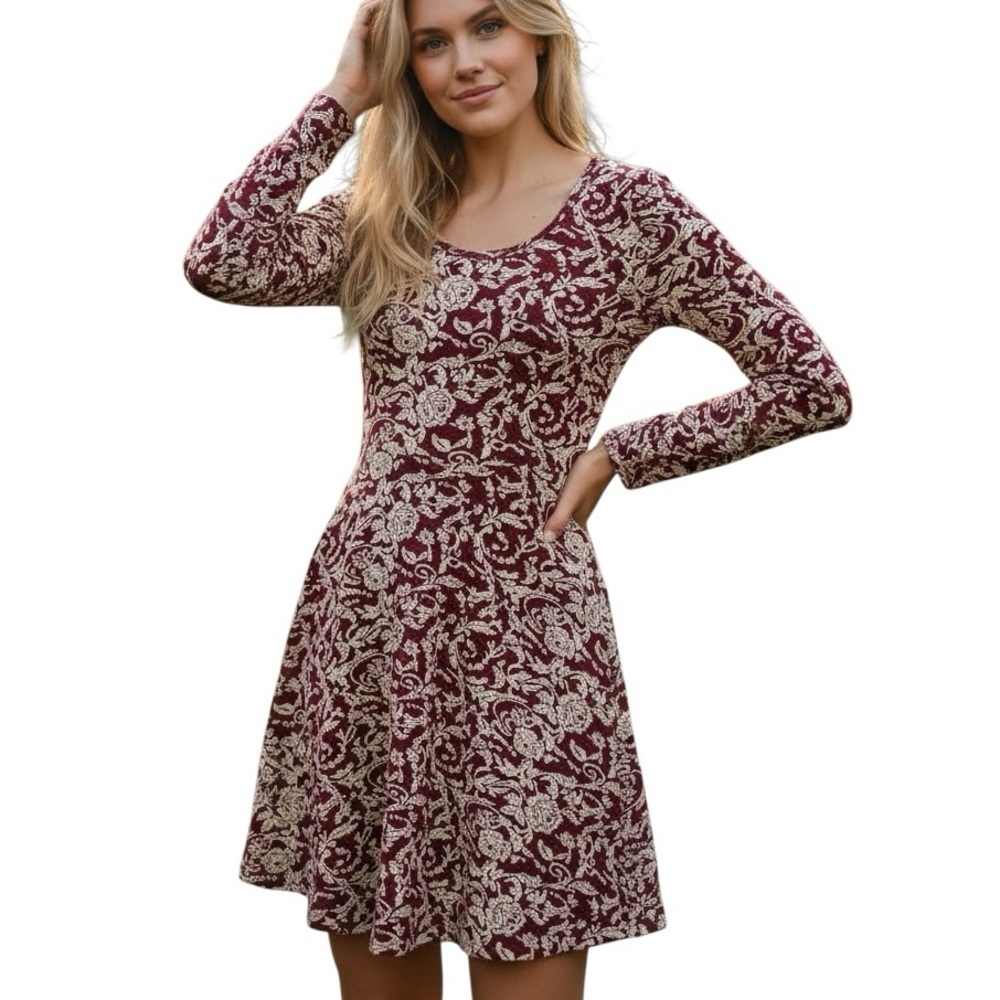 Altar’d State burgundy maroon white floral dress cross over open back size small